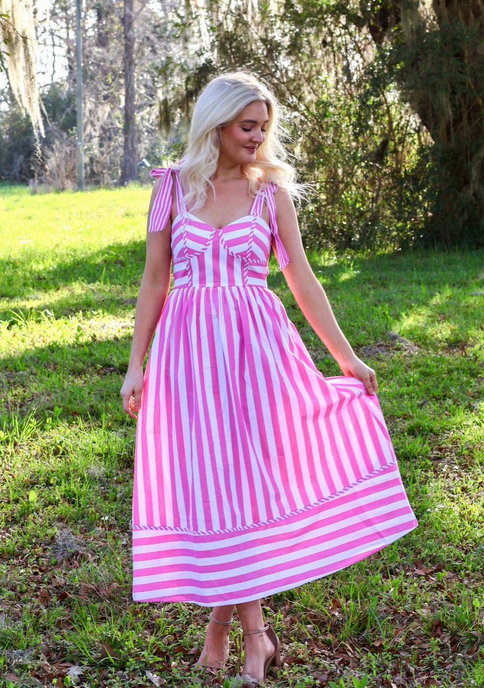 Pink and White Stripe Maxi dress