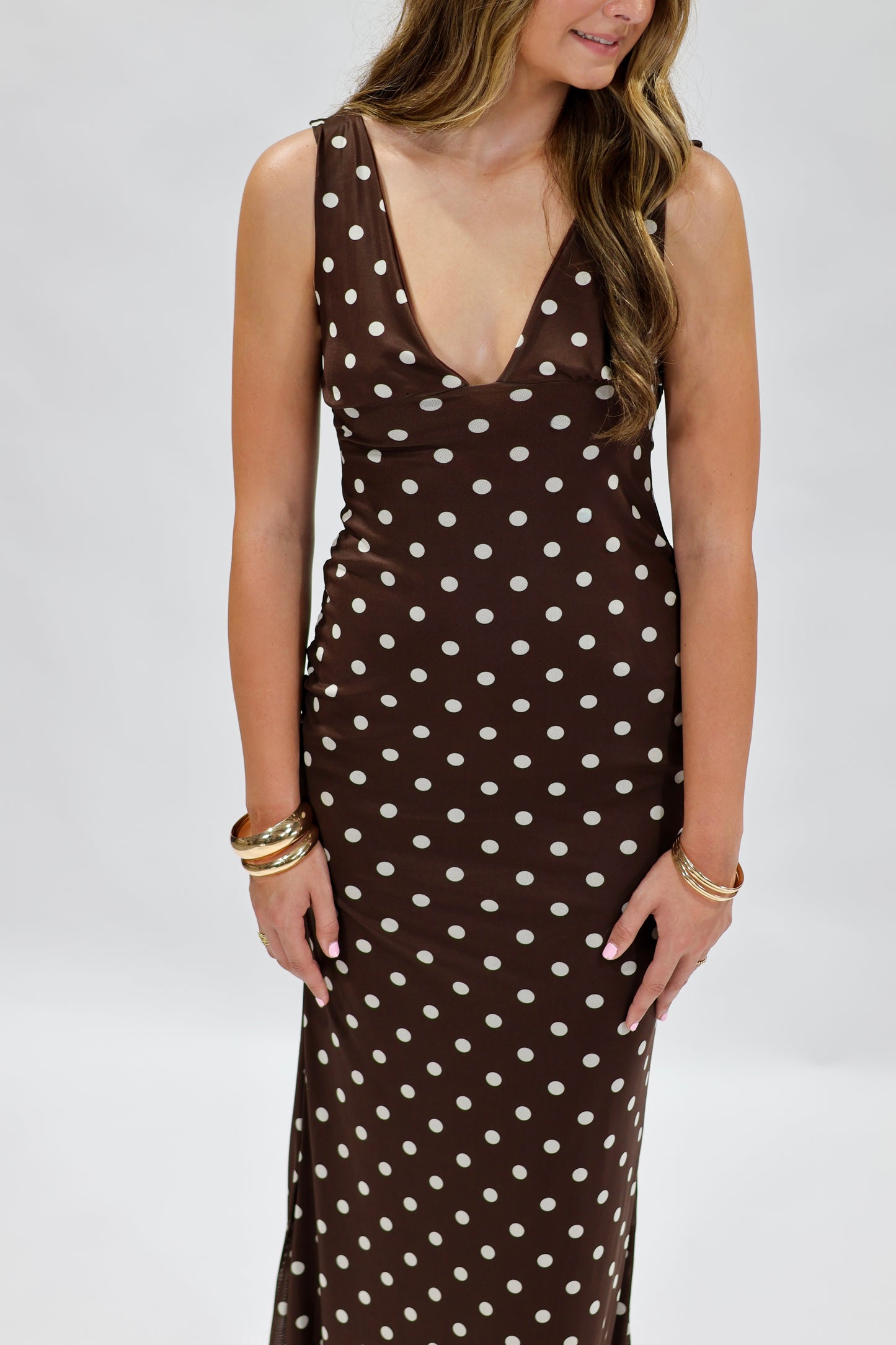 Brown Polka Dot Maxi Dress