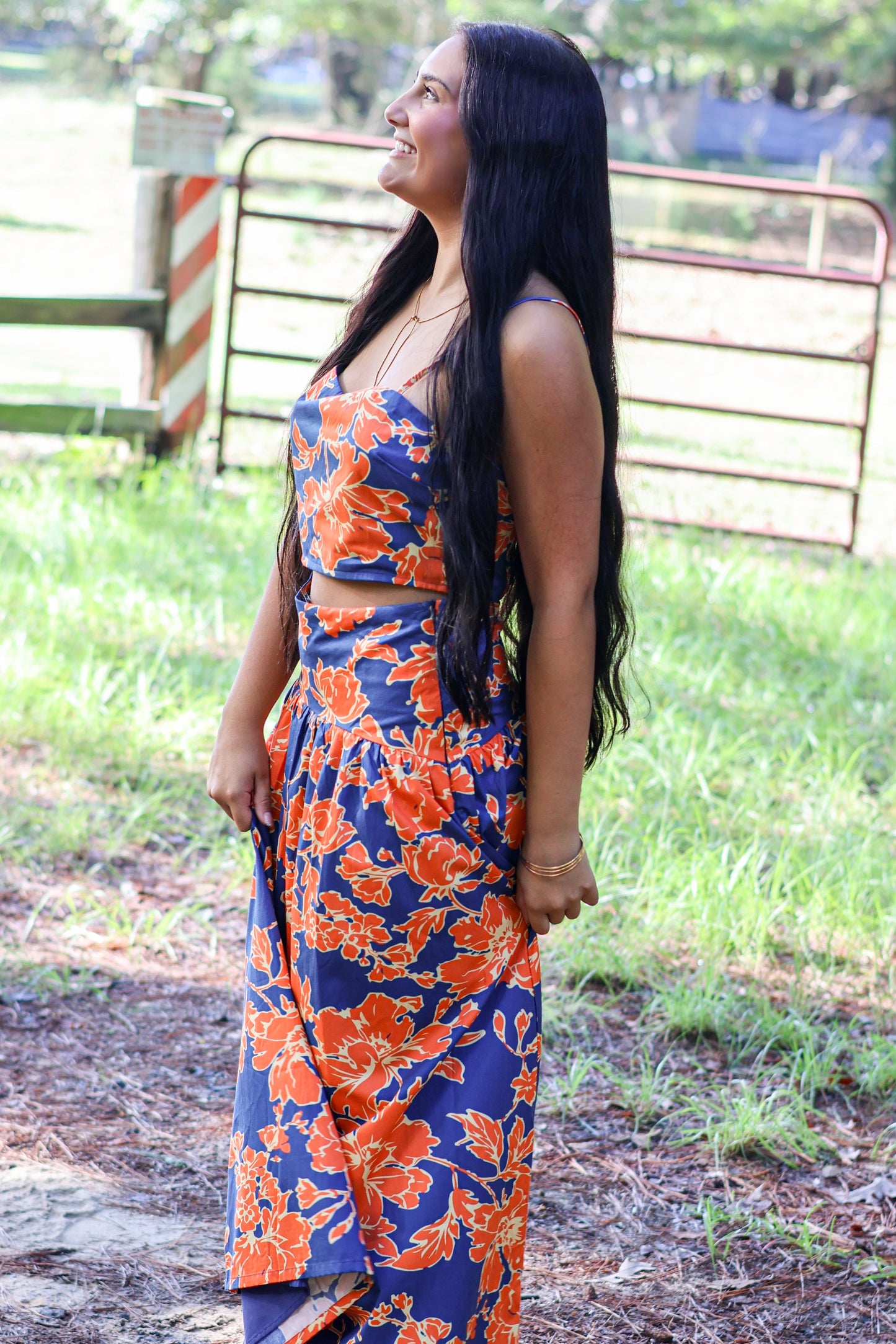 Aubree Orange and Navy Top and Skirt Set