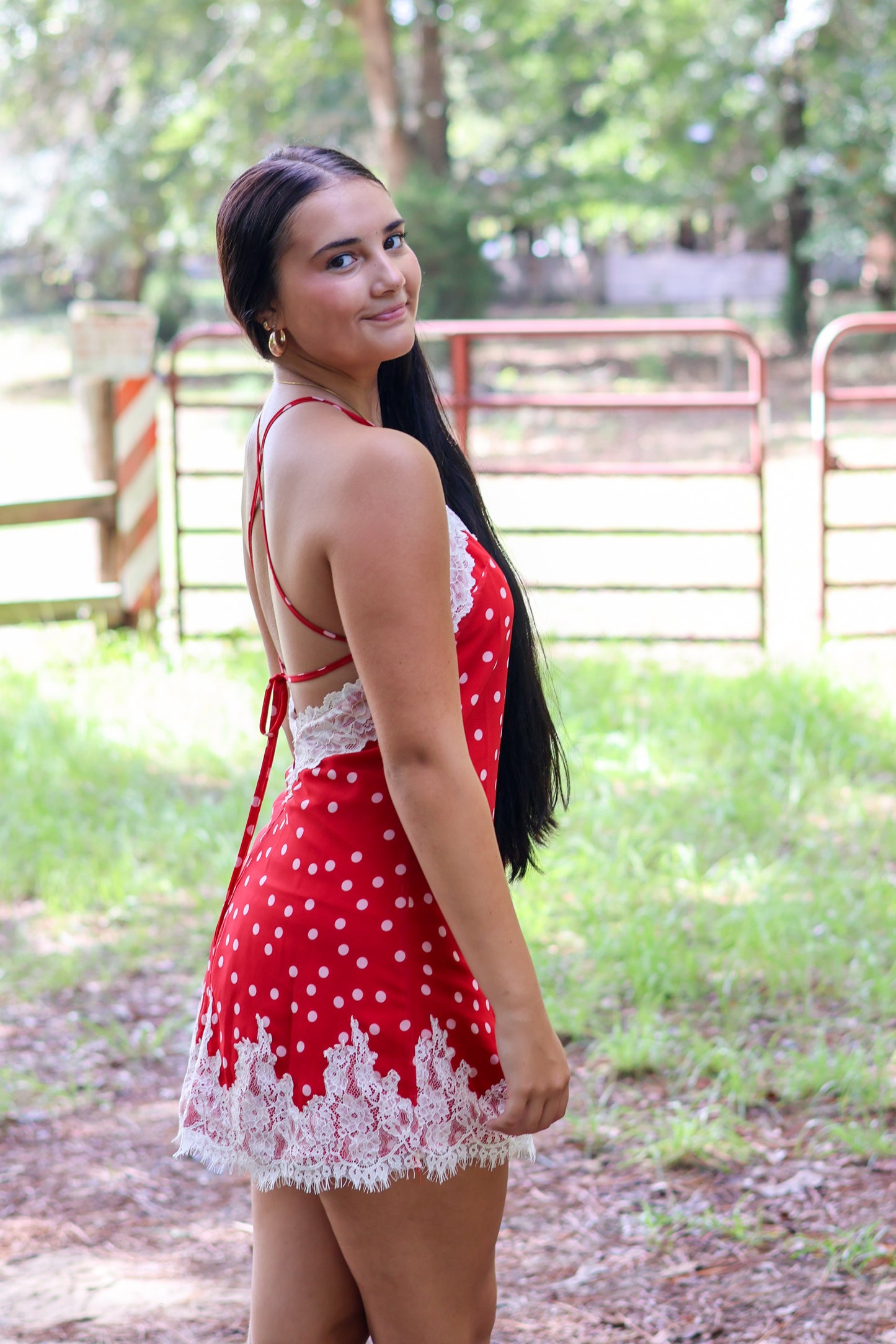 Ava Lace Mini Dress- Red and White