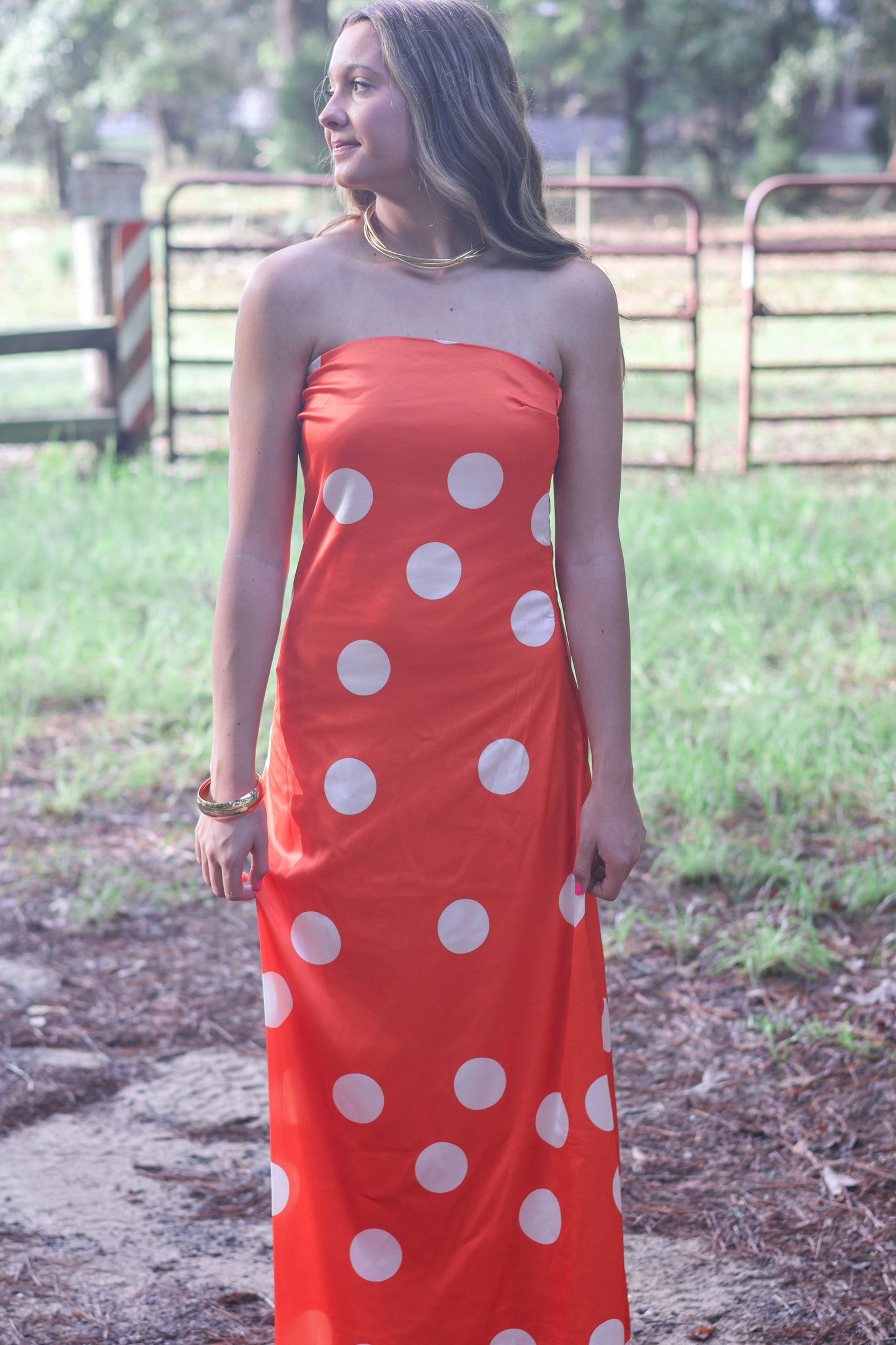 Orange Polka Dot Maxi Dress