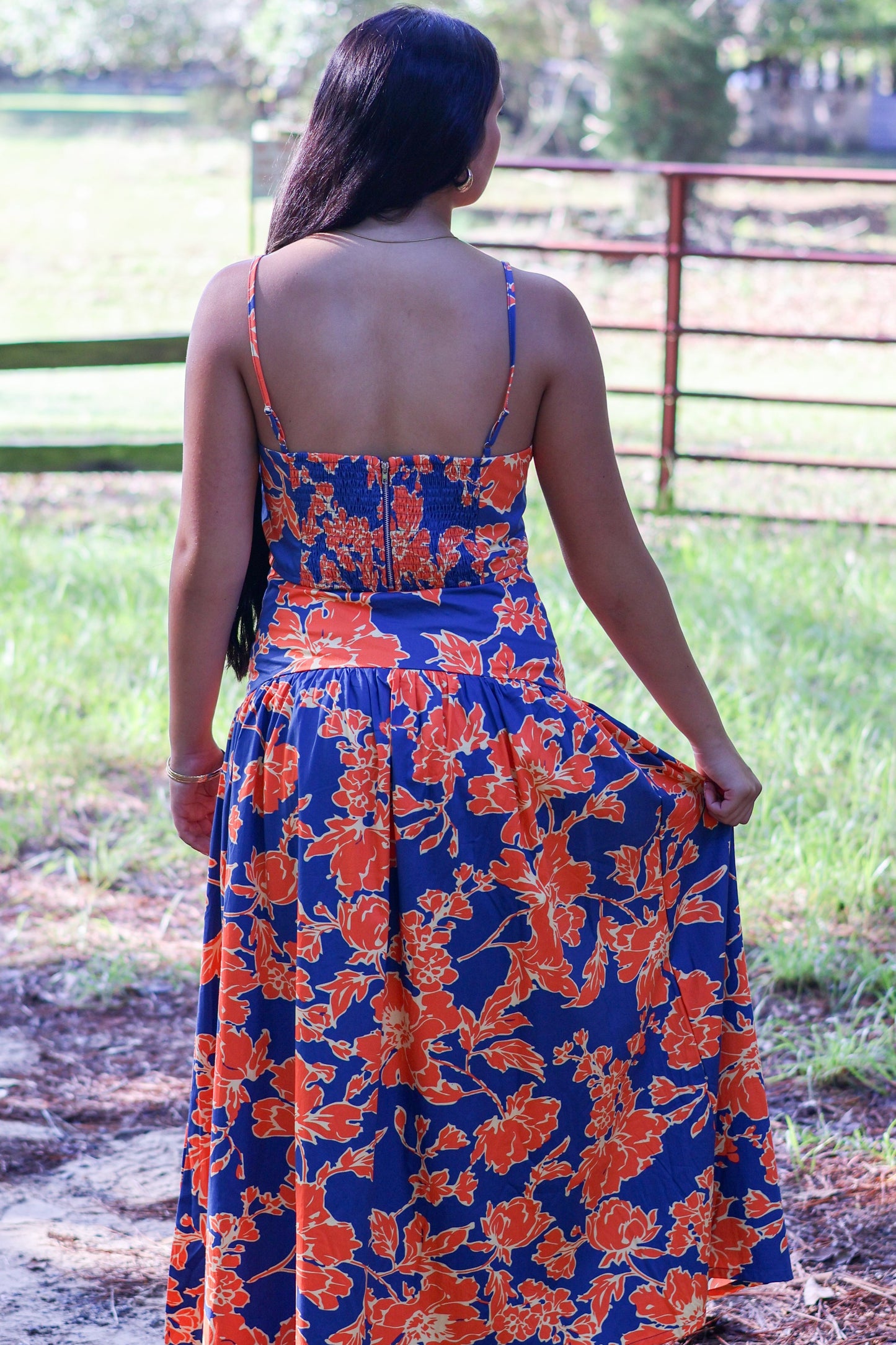 Aubree Orange and Navy Top and Skirt Set