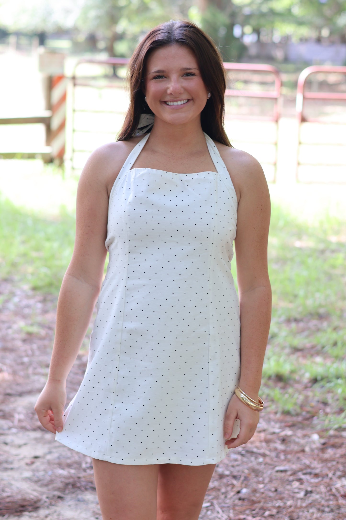 Jessie Polka Dot Halter Mini Dress- White and Black