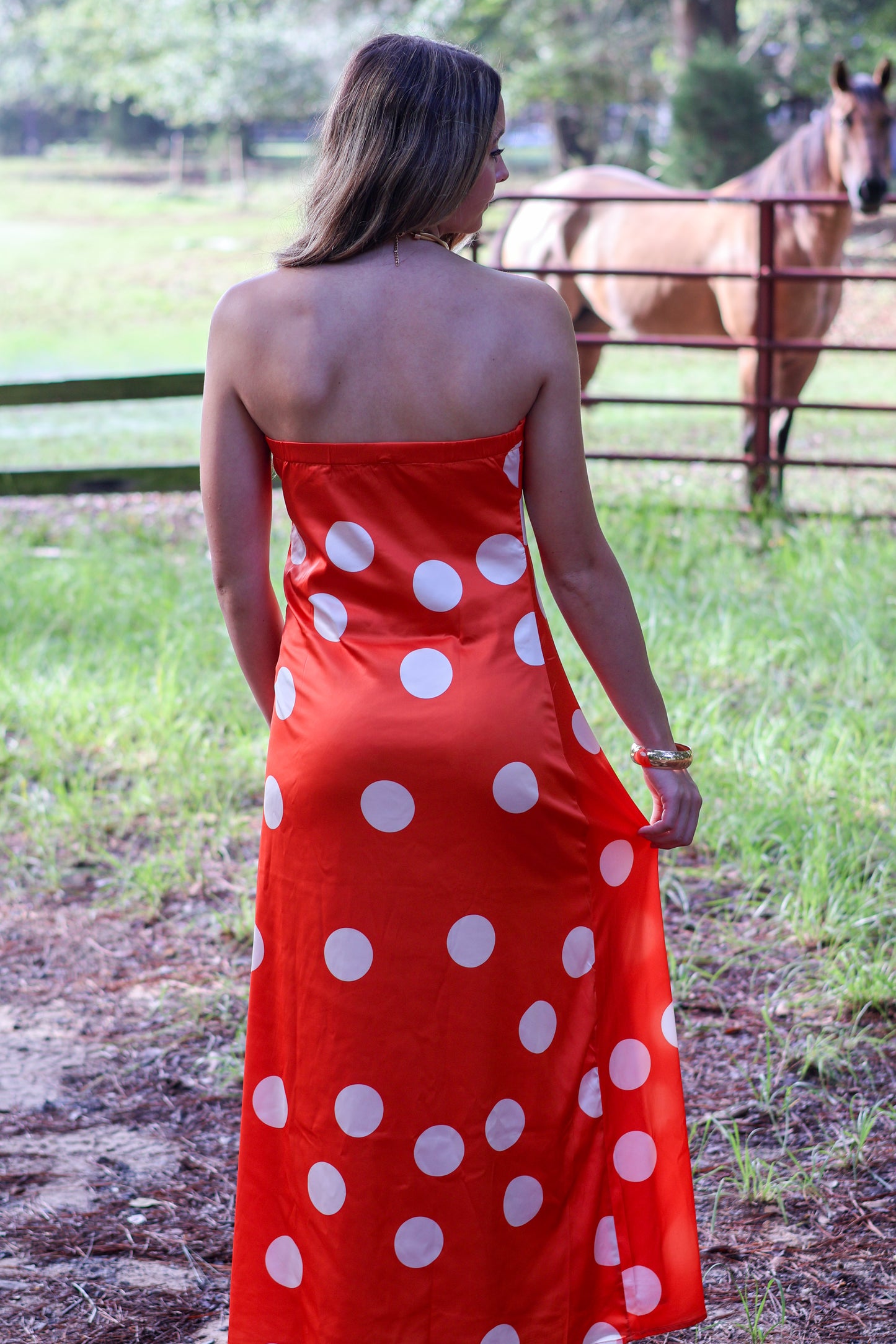 Orange Polka Dot Maxi Dress