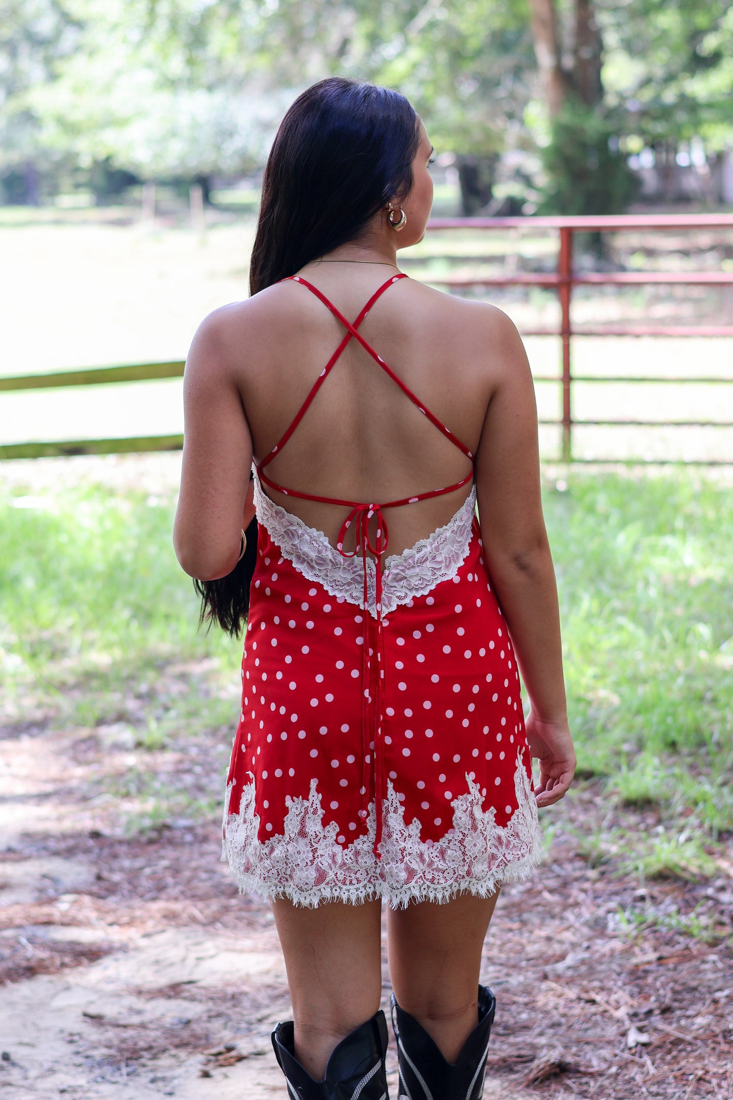 Ava Lace Mini Dress- Red and White