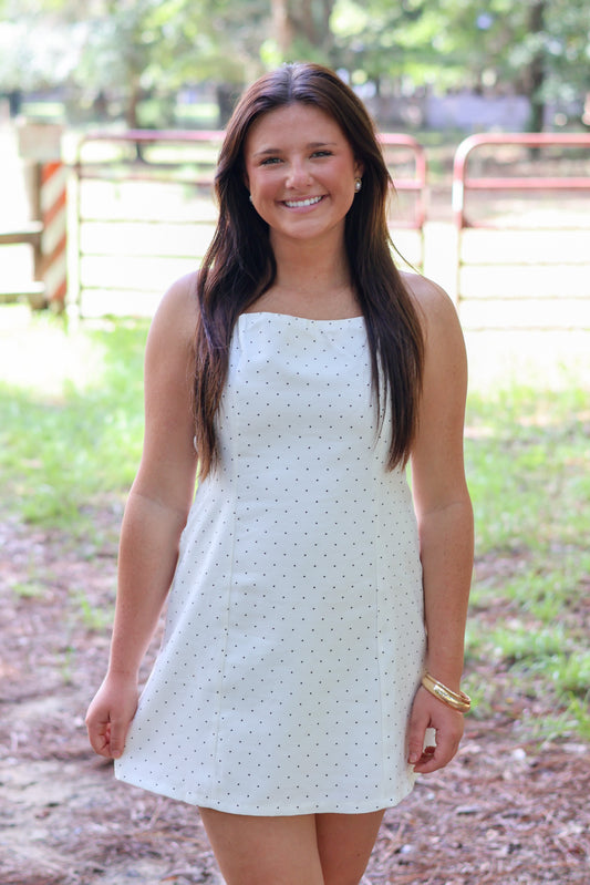 Jessie Polka Dot Halter Mini Dress- White and Black