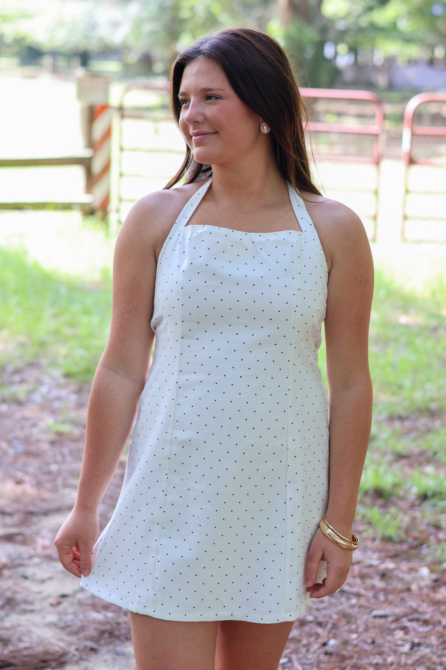 Jessie Polka Dot Halter Mini Dress- White and Black