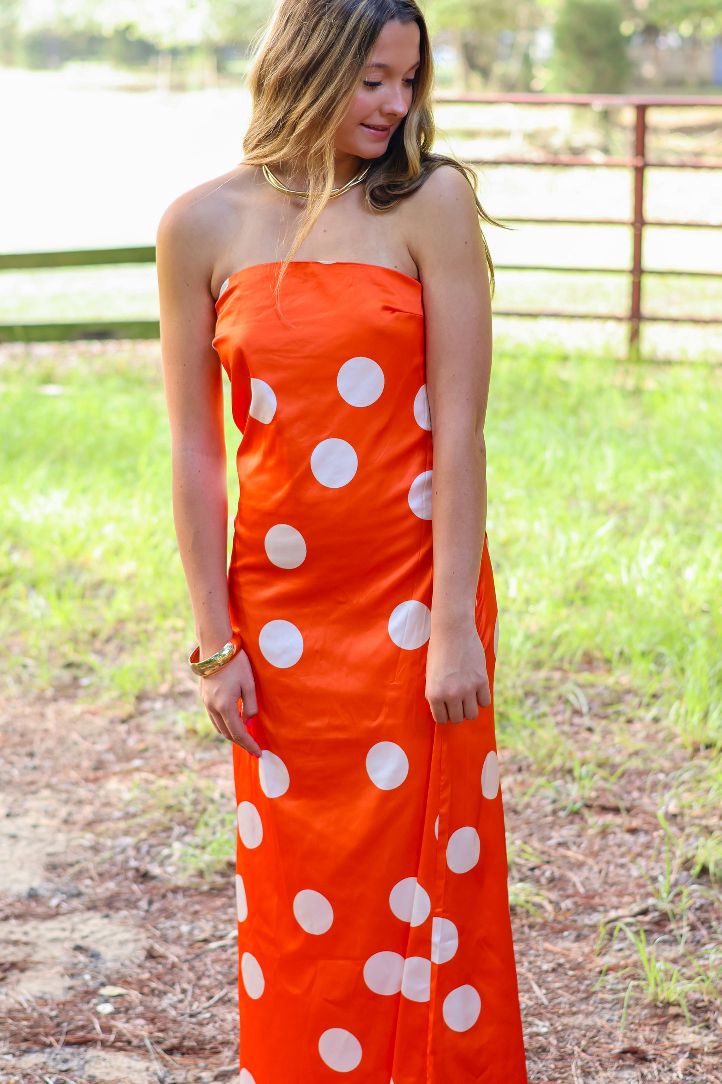 Orange Polka Dot Maxi Dress
